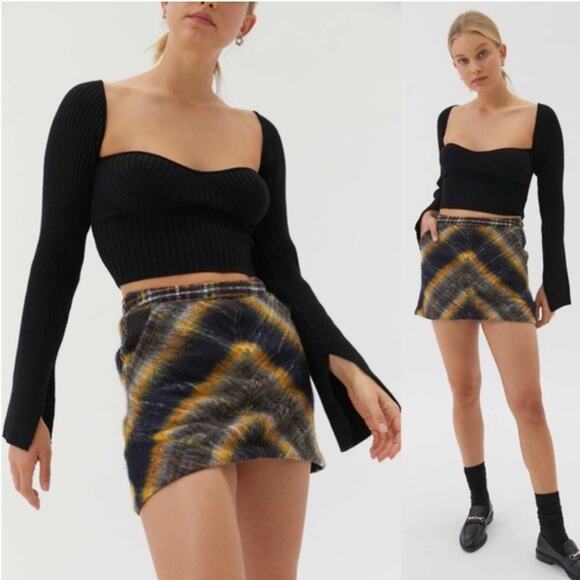 NWT UO Urban Outfitters Journey Wool Pelmet Mini Skirt In Black Multi Size S - Picture 1 of 12